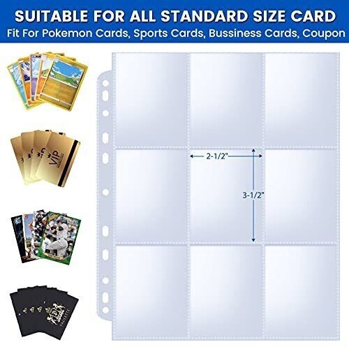 36Pack Trading Card Sleeve Pages 9Pocket Binder Sheets for Sports