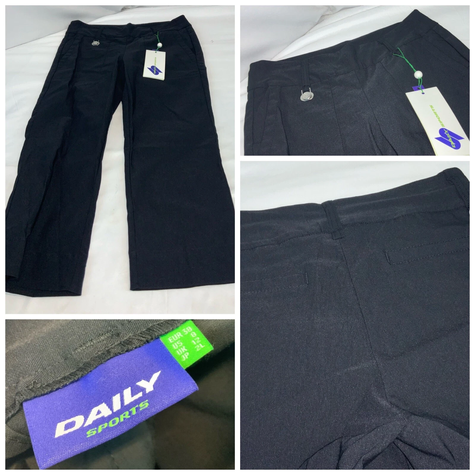 Daily Sports Capri Pants Sz 8 Black Rayon Nylon 20” Inseam NWT $120 YGI E1-104