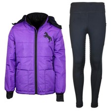 Reitset Kinder Reitjacke Pia lila gesteppt mit Reitleggings schwarz MS-Trachten
