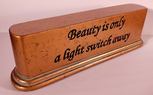 Vintage Solid Metal Desk Top Sign Beauty Is Only A Light Switch Away 6.25"x1"x2" - Picture 2 of 7