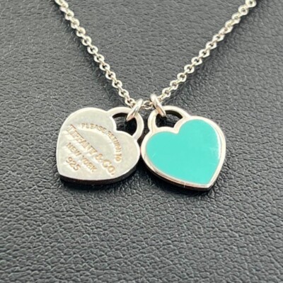 TIFFANY & Co. Return to Mini Double Heart Pendant Necklace Enamel