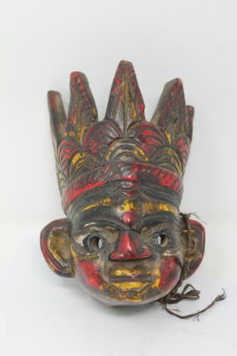 Antique Old Hand Carved Asia Wooden Colorful Mask Wall Hanging NH6597 - Picture 1 of 12
