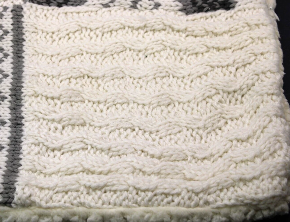 Pottery Barn Patchwork Sweater Pillow Cover Cream Gray Zip Closure 18 x 18 In - Image 4 of 4