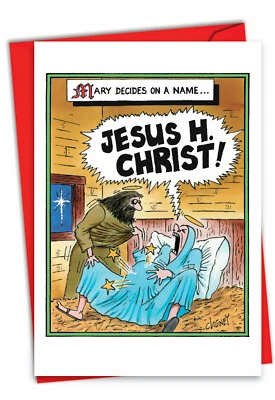 NOBLEWORKS 1 Funny Christmas Card with Envelope - Jesus H Christ - Happy Holidays