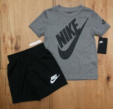 Nike Boy 2 Piece T-Shirt  Shorts Set  DRI-FIT  Gray, Black  White 