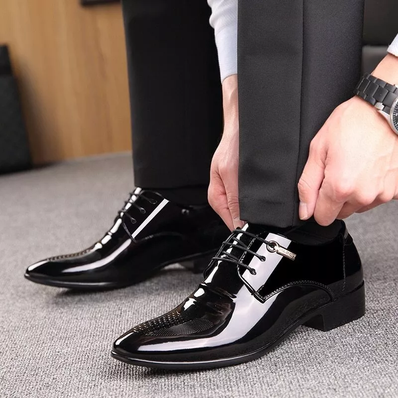 Men Patent Leather Wedding Shoes Lined Lace Up Formal Dress Suit Oxfords  Shoes