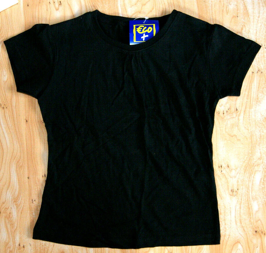 T-SHIRT ETE MANCHE COURTE NOIR UNI 6 ANS FILLE NEUF - Photo 1/1
