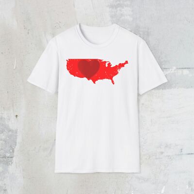Heartfelt USA Map Unisex Softstyle T-Shirt, USA Love Tee, Casual Wear