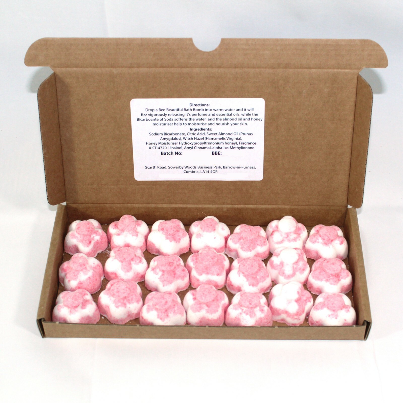 Bath Bombs Pink Raspberry mini flowers handmade box of 21