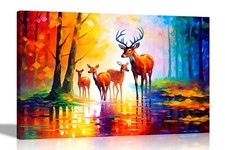 Deer's in Forest Colourful Canvas Wall Pictures Abstract Animal Painting Prints