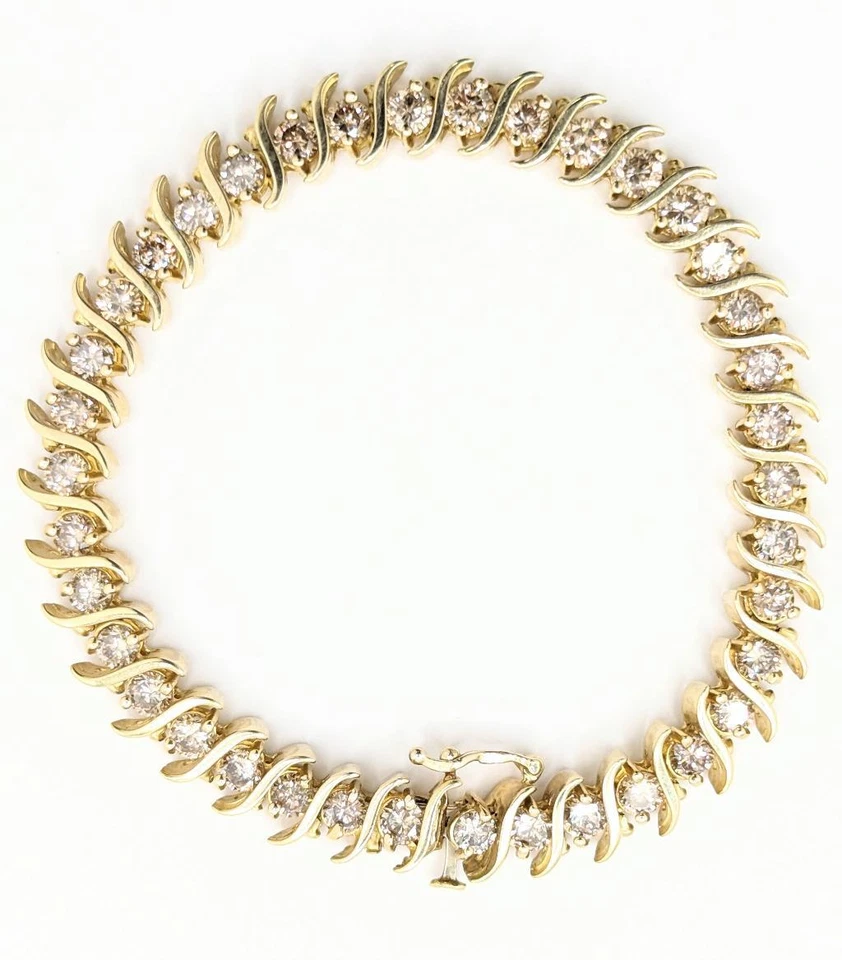 Brazalete Tenis 7.25" Oro Amarillo 10K 21.9g 38 Diamantes Champagne 8 Quilates TW S Foto 4 de 4