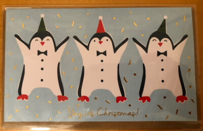 Paperchase Weihnachtskarte ''yay It s Christmas'' Motiv Pinguine schneeblau