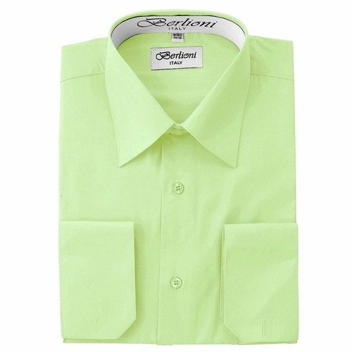 BERLIONI ITALY MEN'S DRESS SHIRT FRENCH CONVERTIBLE CUFF NEW DRESS SHIRT LIME eBay