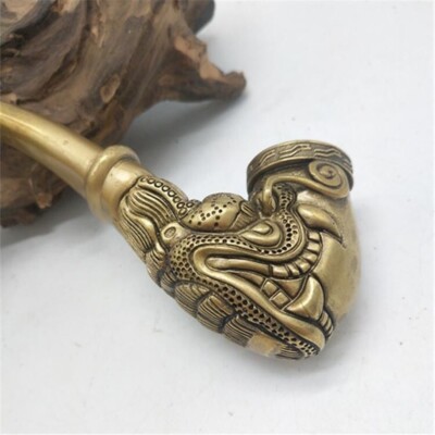 5.5inch Brass Dragon Pipe Vintage Dry Tobacco Bag Portable with Smoking Set 