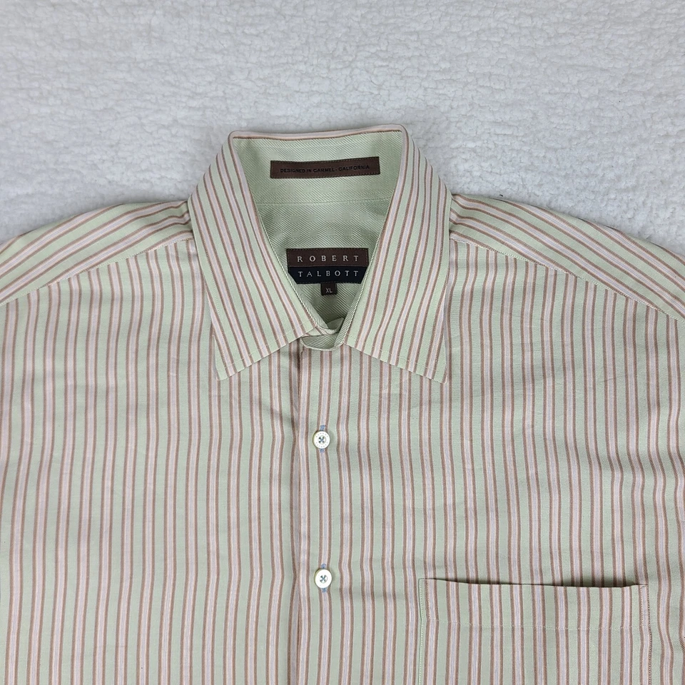 Camisa de Vestir Robert Talbott Para Hombre XL Marrón Rosa Rayas Algodón Abotonada GC Foto 4 de 4