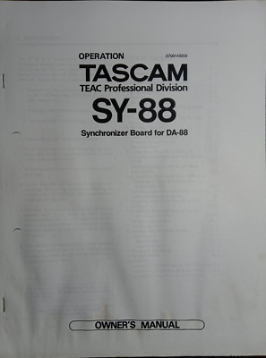 TASCAM SY-88 Owners Manual TEAC Synchronizer Board For DA-88 Photocopy
