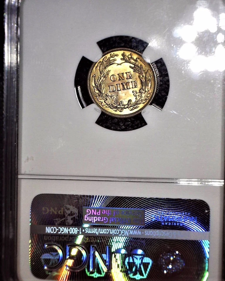 1910 Barber Dime, NGC  MS66 , Gem Grade with Colorful Toning and Issue Free - Image 3 of 4