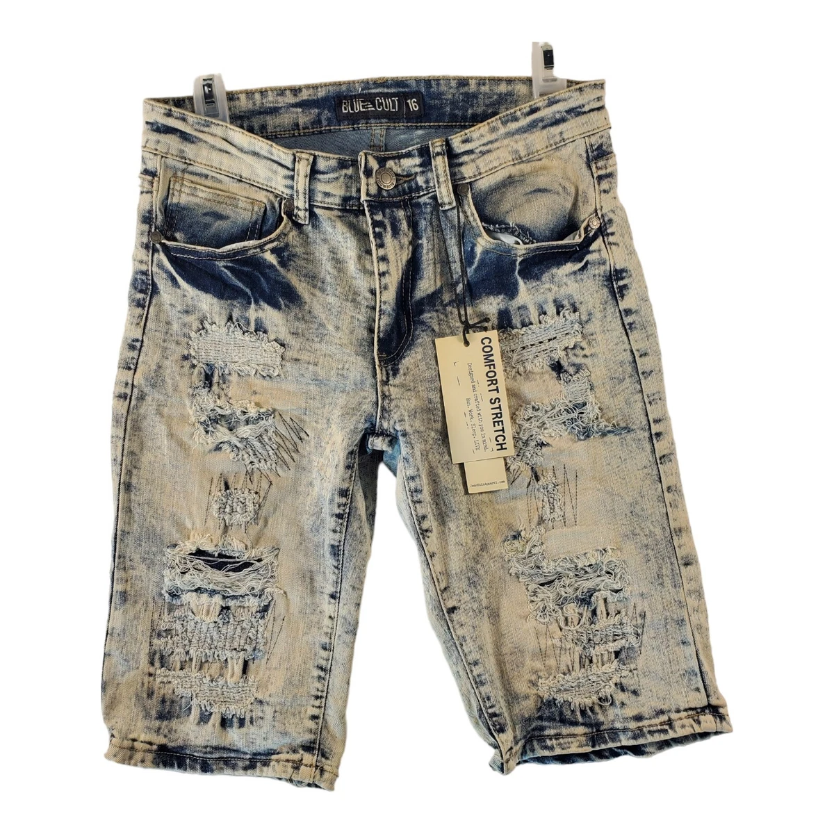 Blue Cult Denim Boy s Distressed Stonewash Jean Shorts Size 16