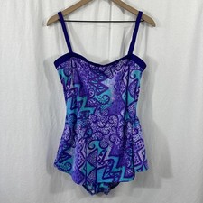 Rose Marie Reid Vintage Purple Blue Retro Geo One Piece Swimsuit Womens Size L