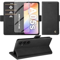 HandyhüLle Pu Leder Wallet Flip Case Schwarz FüR Galaxy A05S Mit