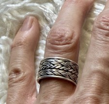 Wide Sterling Silver Braided Band Ring Size 8/ADJUSTABLE BAND 925