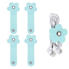 4PCS Cord Organizer Earbuds Holder 3.9'' x 1.5'' Silicone Earphone Wrap Blue