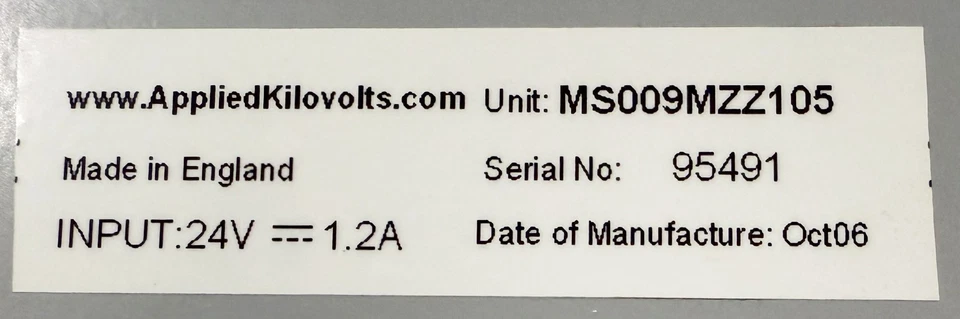 Applied KiloVolts MS009MZZ105 Power Supply Source High Voltage 24v 1.2a 9kV 600T - Image 3 of 4