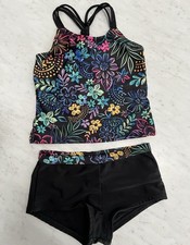 Wonder Nation Girls Black Multicolor Boy Short Tankini Bathing Swimsuit 6/6X