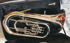 EUPHONIUM 4 VALVE OF PURE BRASS IN SILVER CHROME POLISH CASE BOX FREE SHIPPING