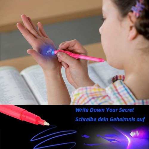 Invisible Ink Pen UV Light Spy Pens 4 Pack Secret Message Party Fun Kids Gift Au - Picture 4 of 8