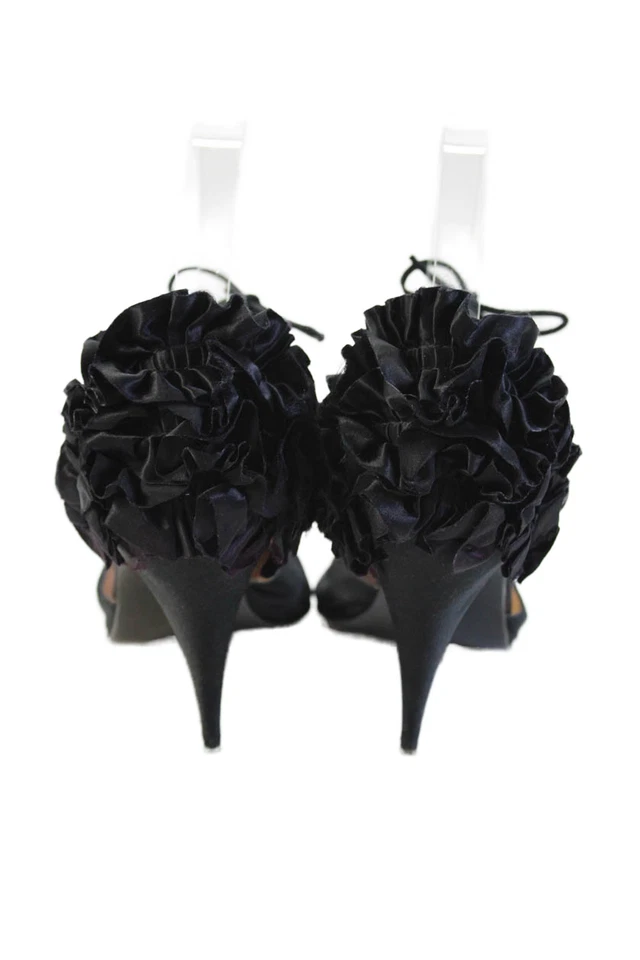 Maud Frizon Womens Solid Ruffle Detail Open Toe Heels Black Size 36 6 - Image 3 of 4