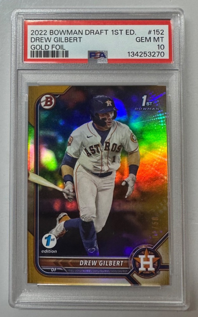 2022 Bowman Draft 1st Edition Drew Gilbert 1st Bowman Gold Foil 1/50 PSA 10