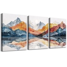 Large Abstract Canvas Wall Art - 3 Piece Mountain Landscapes Wall Paintings f...