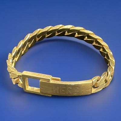 Vintage Pat Pend Engraved HERB ID Mens Bracelet Gold-Tone Chunky