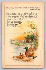 Vintage Birthday Postcard for 2-Year-Old Boy Ducks Psalm 145:20 Made in USA