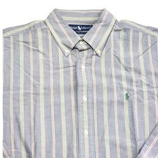 Vtg 90s Ralph Lauren Oxford Shirt Blue Green Stripe Cotton Long Sleeve XL
