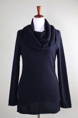 EXPOSITE BY MAGASCHONI Solid Navy 100% Cashmere Cowl Neck Sweater Top Size Large