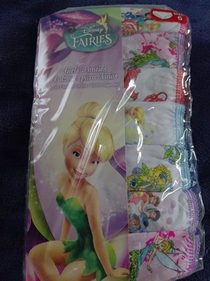 Disney Fairies Tinkerbell Underwear Girls' 7 Pair Panty Pack Sz 6  New