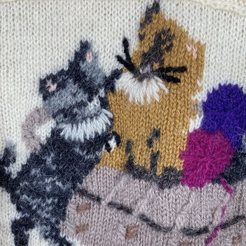 Vintage Woolrich Cat Sweater Women's M Kittens Wool Cable Knit Embroidered - Picture 4 of 13