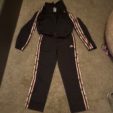 adidas Kids 2-Piece Tracksuit Set Zip Jacket Pants Black/Pink Striped M