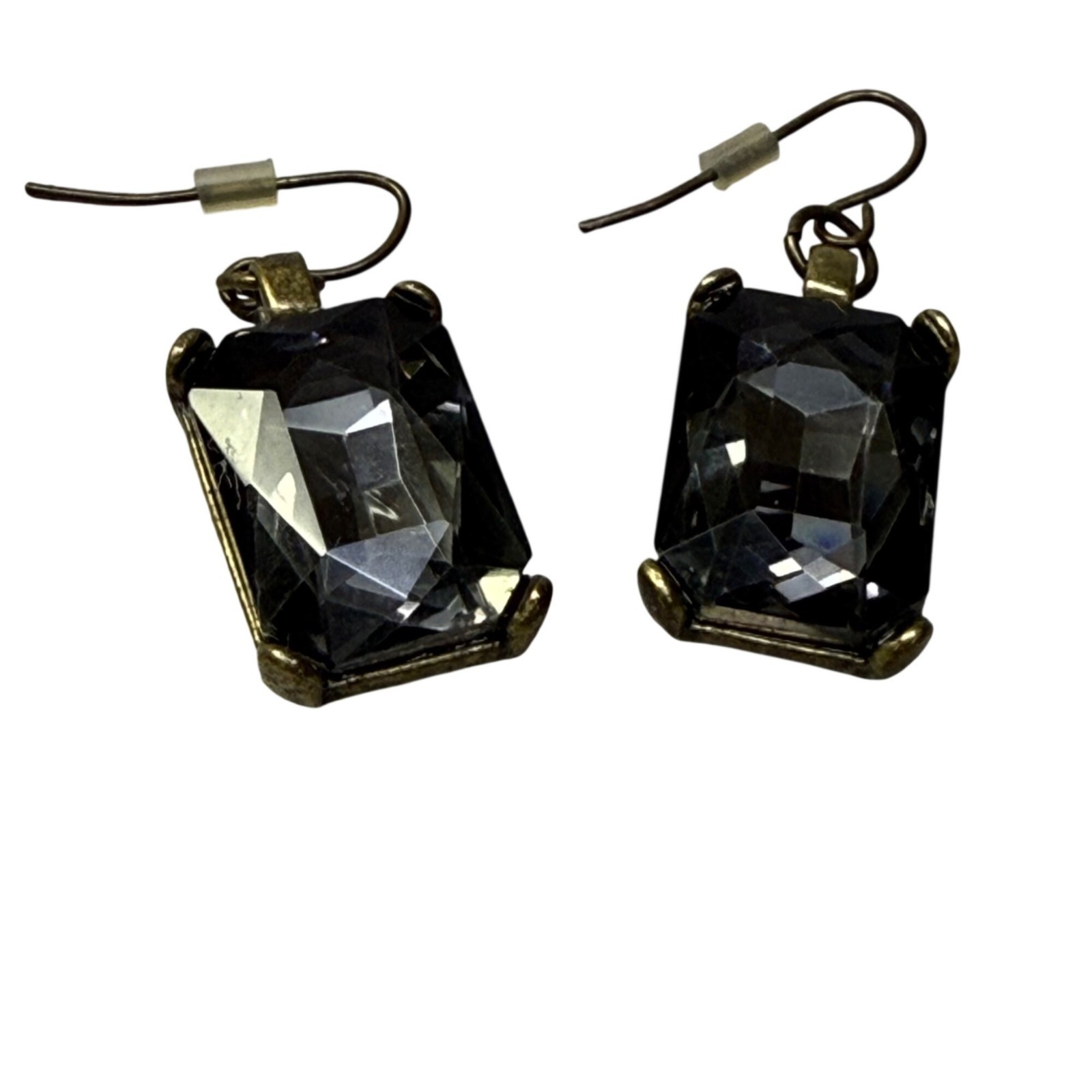 Vintage-Style Black Crystal Rectangular Dangle Ea… - image 1