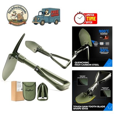 Portable 18'' Folding High Carbon Steel Shovel with Nylon Case - Olive Green
