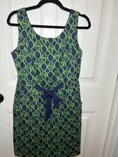 Lilly Pulitzer Geometric Shift Dress Green Blue Sleeveless Scoop Neck Tie L