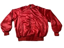 VTG Auburn Sportswear - Men's XL Red Blank Snap Button Satin Bomber Jacket USA