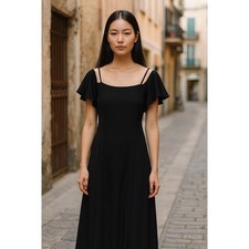 ASOS Black Flutter Sleeve Square Neck Midi Off The Shoulder Dress Women Size 0