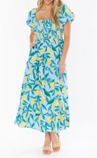 Show Me Your Mumu Afternoon Tea Blue Lemon Tart Smocked Midi Dress Size XS