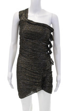 Bec & Bridge Womens Textured Scoop Neck Ruched Sparkly Dress Bronze Size 2