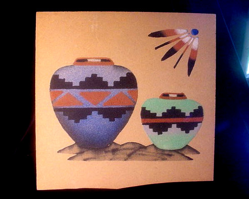 Navaho Navajo artist signed hand made A. Regina Begay sand painting poterry jar