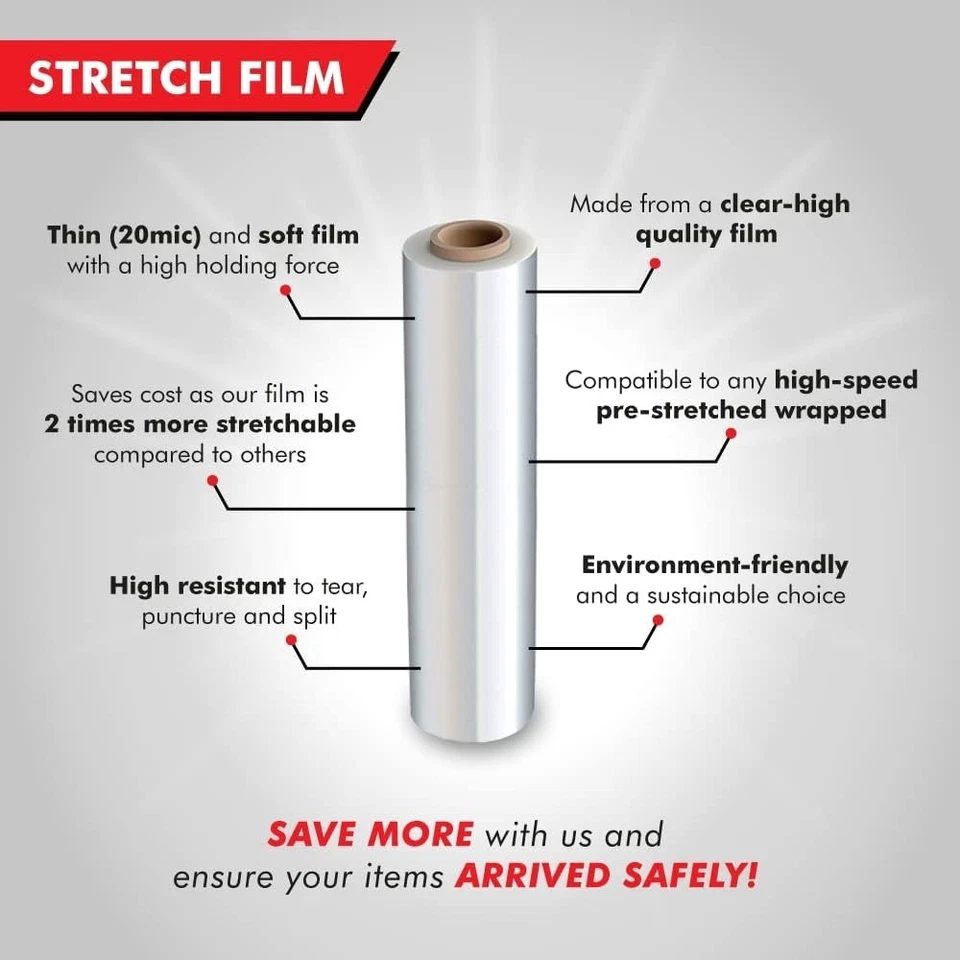 1Ro1l 18" x 1500' Feet Clear 80 Gauge Pallet Wrap Stretch Film Hand Shrink Wrap - Image 3 of 4