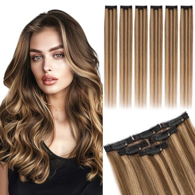 Clip in Extensions Echthaar 6 Stück, 25cm Haarverlängerung Natürlich, Single ...